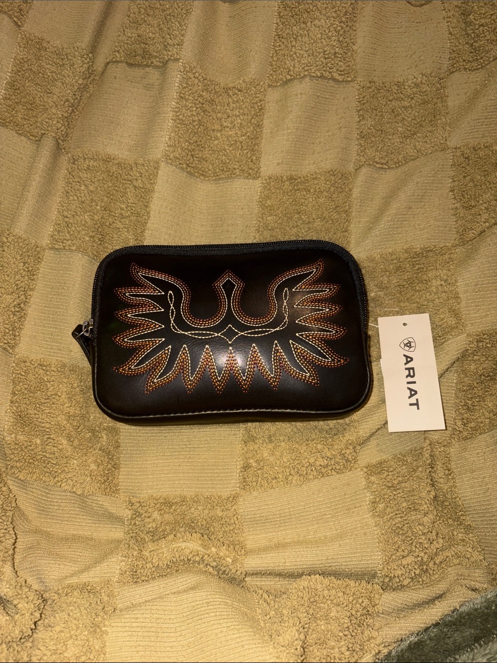 NWT. Ariat Black Leather Small Purse with Strap Inside and ID Holder included.